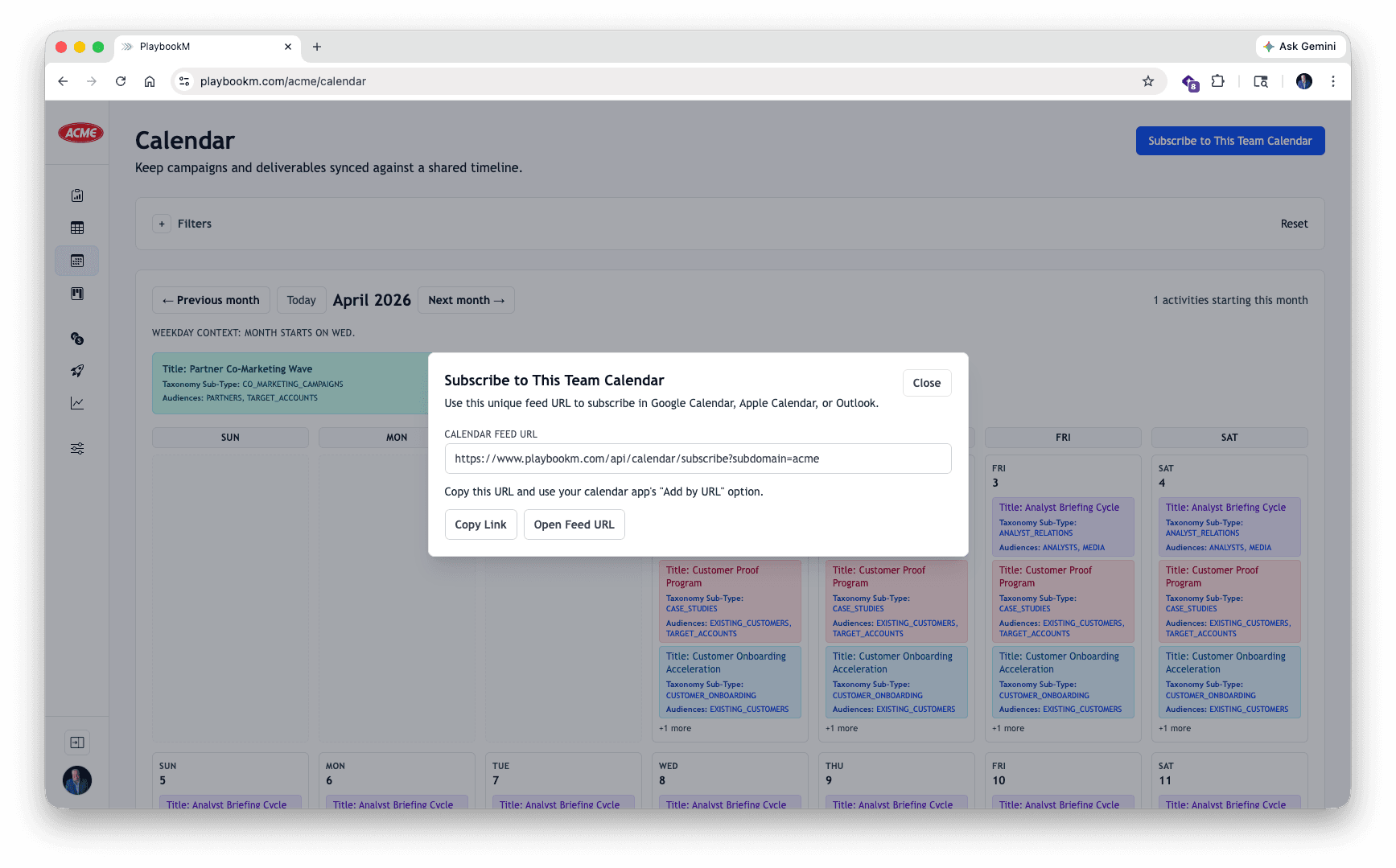 Shared calendar view